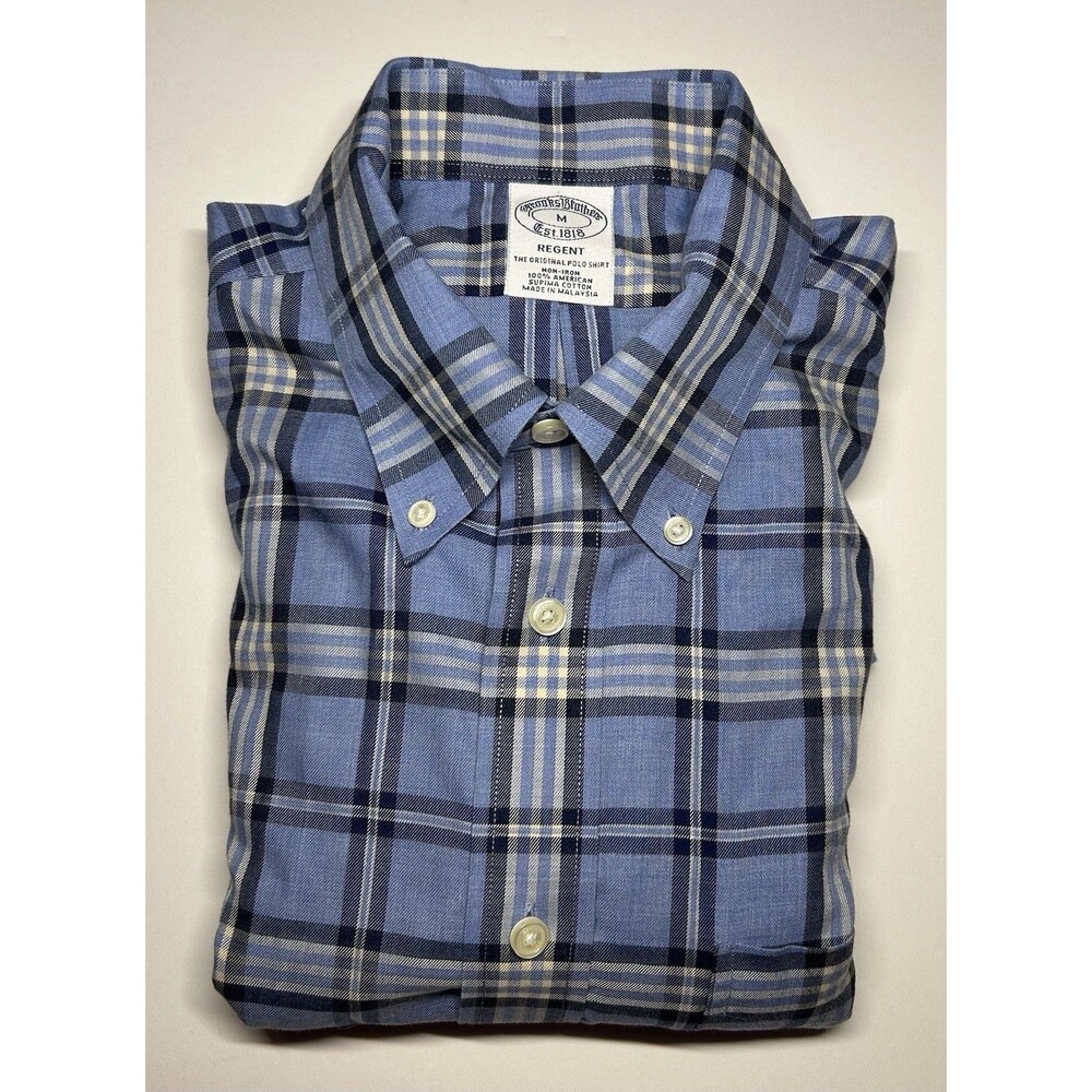 Brooks Brothers Regent Men’s Dress Shirt Size M 15/35 Blue Plaid Supima Cotton